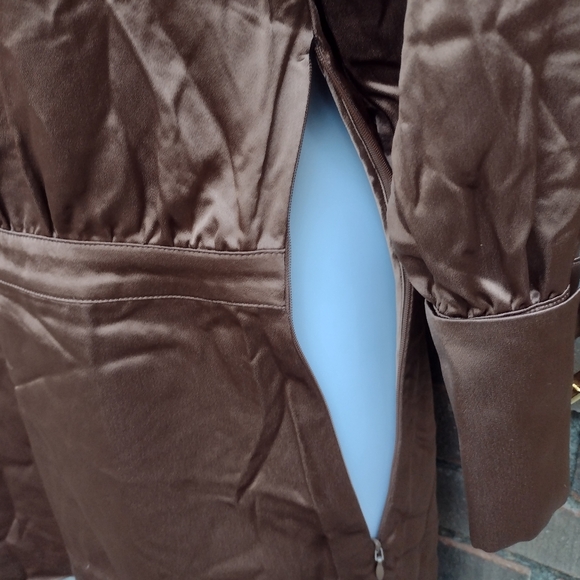 Retrofete Elio Satin Off Shoulder Long Sleeve Cocktail Dress Brown XS NWT - Picture 6 of 8